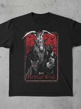 Hellcat Club Gothic Graphic T-Shirt – Devil Goat & Black Cat Tee